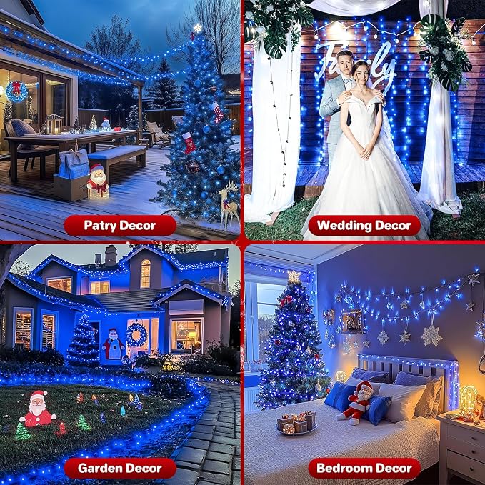 66ft 200 LED Christmas Tree Lights, End-to-End Plug 8 Modes Fairy Lights with Timer, Outdoor Indoor Xmas Light Christmas Tree, Patio, Garden, Party, Wedding, Holiday, Blue