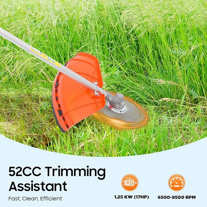 2-Stroke 52CC Gas Weed Eater, 5-in-1 Multi-Functional Trimming Tools with Long Reach Extension Pole, Brush Cutter Hedge Trimmer Chainsaw Grass Strimmer for Yard Garden Lawn and Shrub Pruning