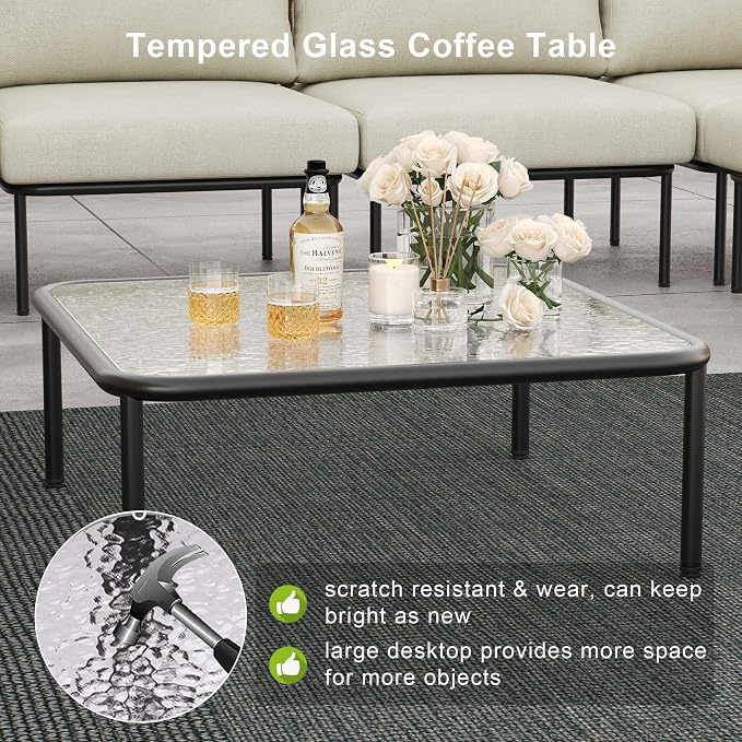 LayinSun 11 Pieces Aluminum Patio Furniture Set, Modern Modular Sectional Sofa with Coffee Table and Upgrade Thickness Cushion