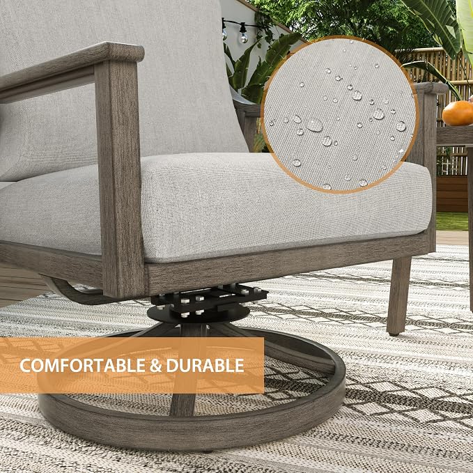HAPPATIO 4-Piece Patio Furniture Set - Outdoor Aluminum Patio Conversation Set Includes 1 Loveseat, 2 Swivel Chairs, and 1 Coffee Table, Perfect for Porch, Deck, Garden, (Grey)