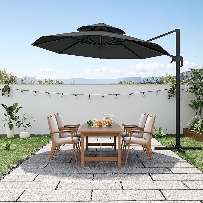 10FT Outdoor Umbrellas for Patio, Cantilever Umbrella with Steel Frame, UV Protection, Fade Resistant Fabric, 360 Degree Rotation, Pool Umbrellas Outdoor for Garden Deck Backyard