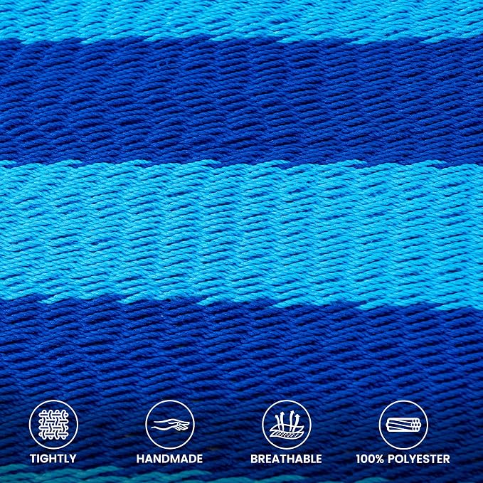 Lazy Daze Hammocks 10.5 FT Double 2 Person Caribbean Rope Hammock, Hand Woven Polyester Hammock with Spreader Bars, for Outside Outdoor Backyard Patio Poolside, 450 LBS Capacity, Blue/SkyBlue