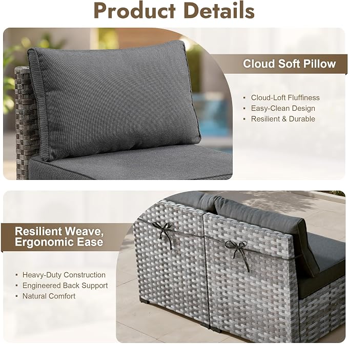 12 Pieces Patio Furniture Set, Wicker Outdoor Sectional Sofa with Coffee Table Comfy Cushions, Modern Modular Deep Seat Rattan Couch Conversation Set for Backyard Porch Yard,Black