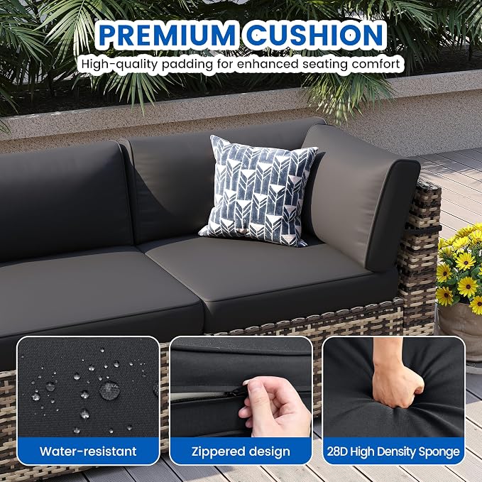 Patio Furniture Sets, 7-Piece Outdoor Patio Furniture with Thick Cushions,Coffee Table Outdoor All-Weather Conversation Set Sectional Sofa for Backyard, Poolside, Garden(Black)