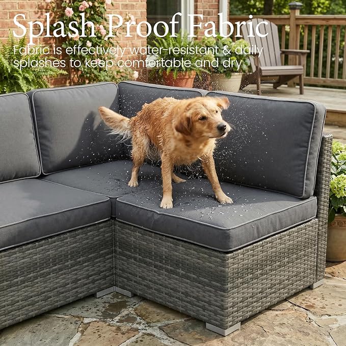 LayinSun 8 Piece Patio Furniture Set with Fire Pit Table, Outdoor Conversation Sets Wicker Rattan Sectional Sofa with Coffee Table
