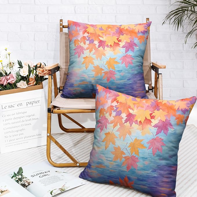 Fall Pillow Covers Maple Leaves Thorw Pillow Covers 20x20 Set of 2 Autumn Maple Leaf Teal Pillowcase Double Sided Printing Cushion Case for Home Decor Couch Sofa