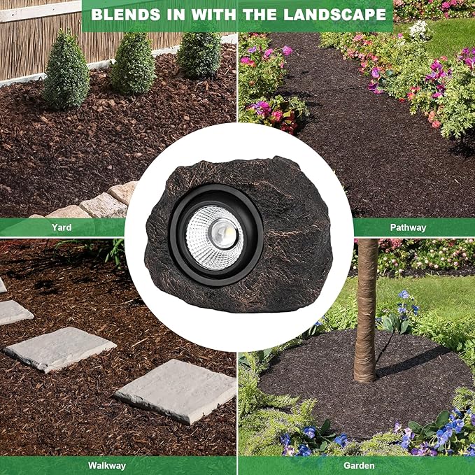 Candieslife Solar Rock Lights Outdoor Garden Waterproof - Super Bright LED Solar Spotlights, Solar Powered Landscape Path Decorative Garden Stone Lights for Pathway, Walkway, Yard, Patio (2 Pack)