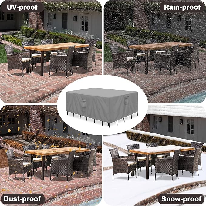 PureFit Patio Furniture Covers, Outdoor Table Furniture Cover Waterproof Rectangle, Patio Sectional Couch Set Cover for Deck, Lawn and Backyard, UV Resistant, 90"L x 64"W x 28"H, Gray