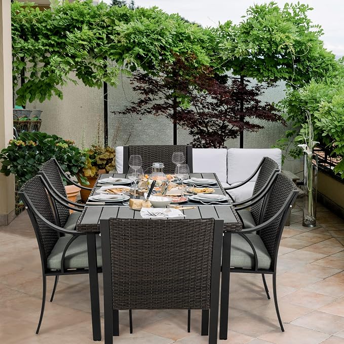 HAPPATIO 7 Piece Patio Dining Set,Outdoor Dining Set,Outdoor Patio Dining Set.Wicker Rattan Patio Dining Furniture. Dining Furniture Set. Outdoor Dining Set for 6.(Green)