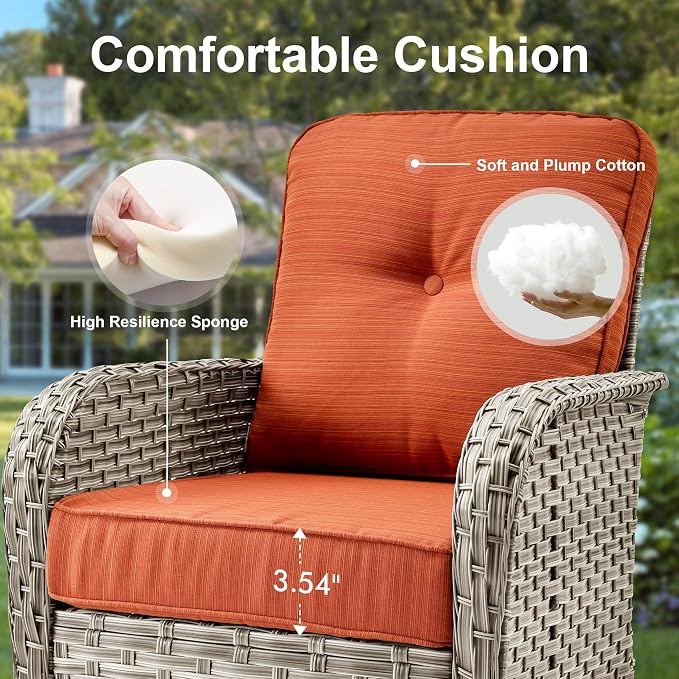 Outdoor Patio Furniture Sets,11 PCS Patio Conversation Set Outside Rattan Sectional Sofa with 54 in Fire Pit Table Wicker Rocking Chair Coffee Table Fit Backyard Porch Garden Poolside Balcony