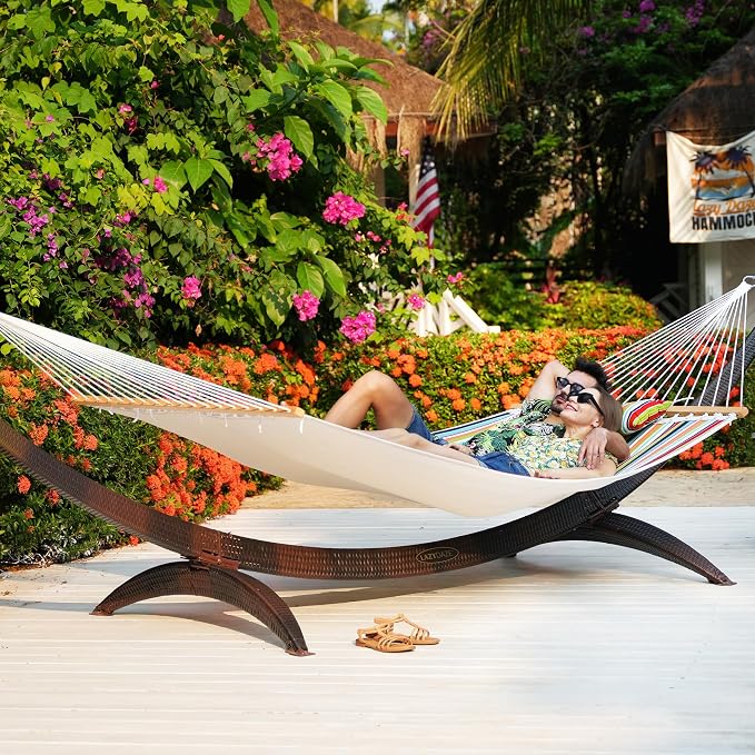Lazy Daze Hammocks 12 FT Sunbrella Fabric Quilted Hammock Double Sunbrella Quilted Hammock with Spreader Bars & Pillow, All Weather and Fade Resistant for Outdoor, 450 lbs Capacity, Carousel Confetti