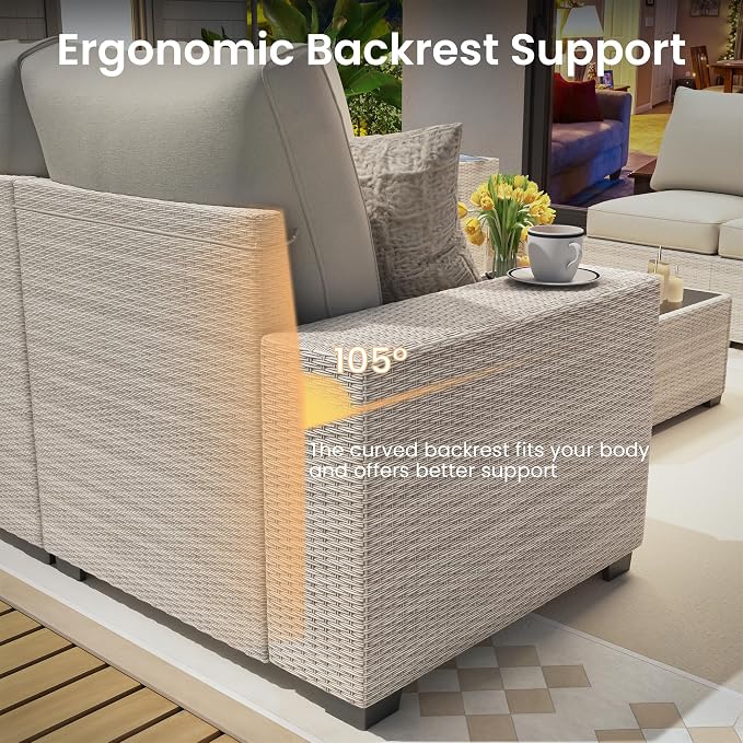 olimix 8 Piece Outdoor Patio Furniture Set, Outdoor Sectional Furniture, Rattan & Wicker Modern Modular Conversation Set Sofa Couch W/Water Resistant Washable Thick Cushions and Coffee Table, Blue
