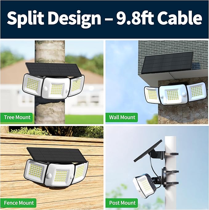 intelamp Solar Flood Lights Outdoor Waterproof, 2 Pack 6000mAh 1200LM Solar Powered Dual Motion Sensor LED Lighting Dusk to Dawn Security Floodlight Exterior with Remote 9.8ft Cable for Garden House