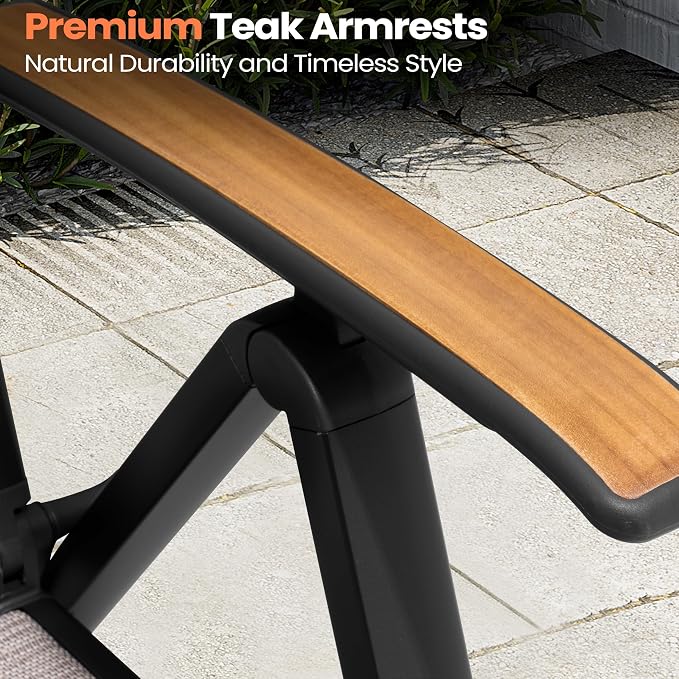 Pellebant 2 Pieces Aluminum Outdoor Dining Chairs, Patio Foldable Adjustable Backrest Armchairs, Weather Resistant Outdoor Furniture Set for Deck Porch & Backyard