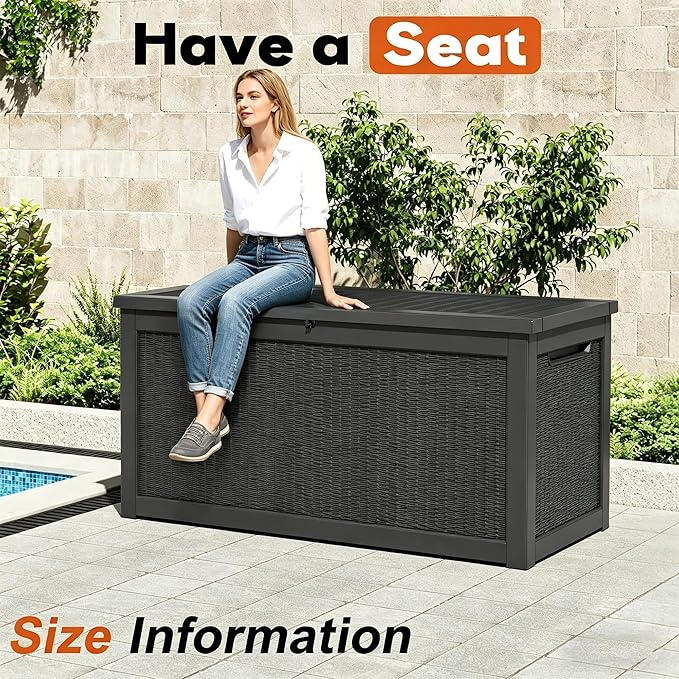 Outdoor Storage Box, Resin Deck Boxes Indoor and outdoor, Waterproof Storage Box Lockable Lid (Black,280 Gallon)