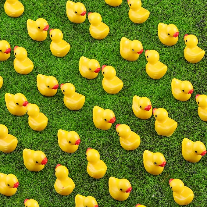 120PCS Mini Resin Animals Cute Yellow Tiny Ducks,Miniature Duck Figures to Hide,Little Animal Small Figurines Bulk for Topper Desk Garden Dollhouse Landscape Aquarium Ornaments DIY Crafts & Decor