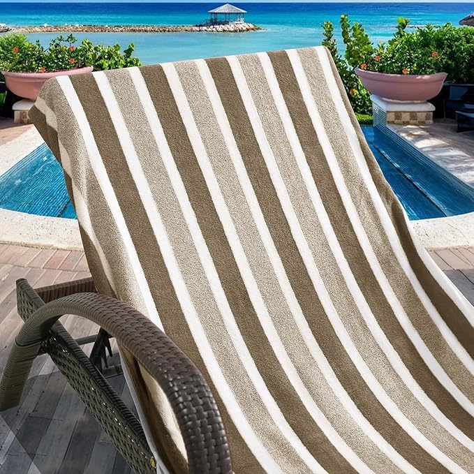 Lounge Chaise Chair Towel Cover - 1 Pc Ultra Plush & Absorbent Micro Fleece Towel Cover for Pool,Beach,Outdoor(Garden,Courtyard) | Faster Drying, Non-Slip, 2 Side Pockets | 85" x 30" - Brown