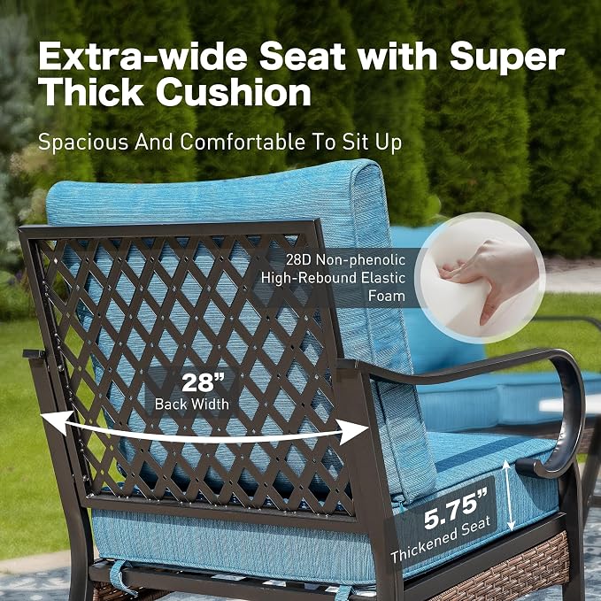 SUNSHINE VALLEY 5 Piece Metal Outdoor Patio Furniture Set with Firepit Table, Patio Conversation Sets 1 3-Seater Sofa, 1 2-Seater Loveseat, 2 Swivel Chair with 5.75" Cushion for Backyard Deck, Blue-2