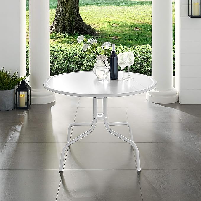 Crosley Furniture Griffith 5-Piece Outdoor Dining Set for 4, Retro Metal Round Patio Table and Chairs, White and Aqua