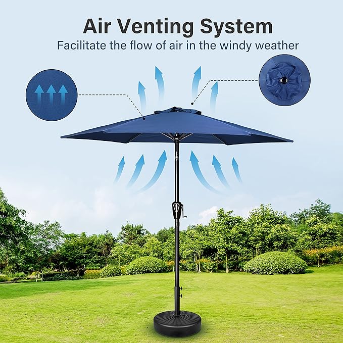 Simple Deluxe 7.5ft Patio Umbrella Outdoor Table Market Yard Umbrella with Round Umbrella Base Stand for Garden, Deck, Backyard, Pool, Blue