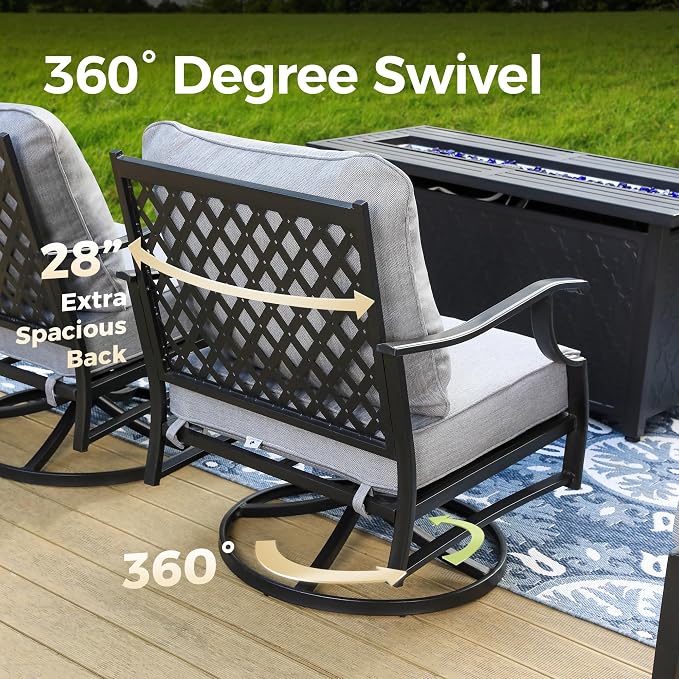 MIXPATIO Patio Furniture Set 5 pcs, Outdoor Patio Furniture, 3-Seat Sofa, 2 Swivel Chairs, 2 Ottomans and 5.75" Extra Thick Cushion, Patio Conversation Set for Garden Backyard Deck,Grey