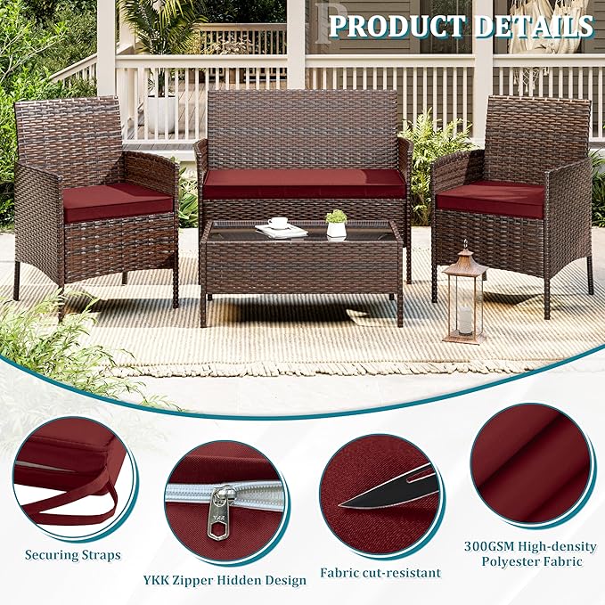 3 Pack of Outdoor Seat Cushion Replacement Set Suitable for 4 Pieces of Wicker Rattan Furniture Terrace Guest Set Sofa Chair (36x18x2, 18x18x2), Only Cover