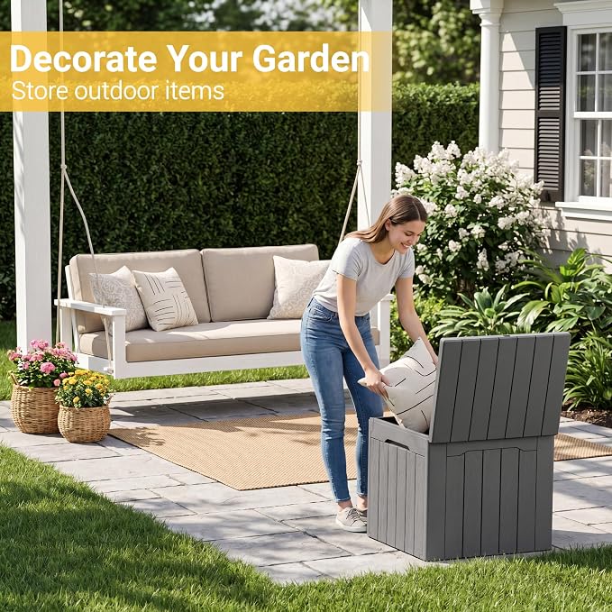 Greesum 33 Gallon Resin Deck Box All Weather Outdoor Storage Boxes for Patio Furniture Set,Outdoor Toys,Garden Tools,Gray