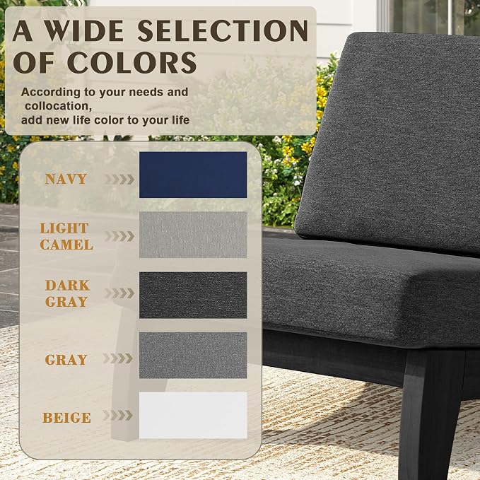 Black Wood Patio Furniture Sets, 3 Pieces All Weather Patio Loveseat Sofa Outdoor Sectional Futniture Backyard Conversation Set with Solid Wooden Coffee Table - Dark Gray