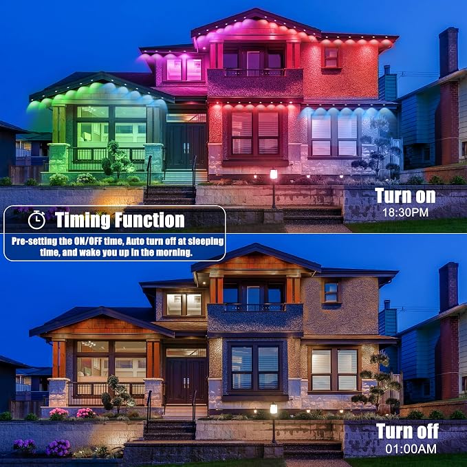 50FT Permanent Outdoor Lights with 30 Smart RGB LED Eave Lights, APP/Remote Control, IP67 Waterproof for House Roof, Eave, Garden, Outdoor Decorations, Christmas, Party Decor