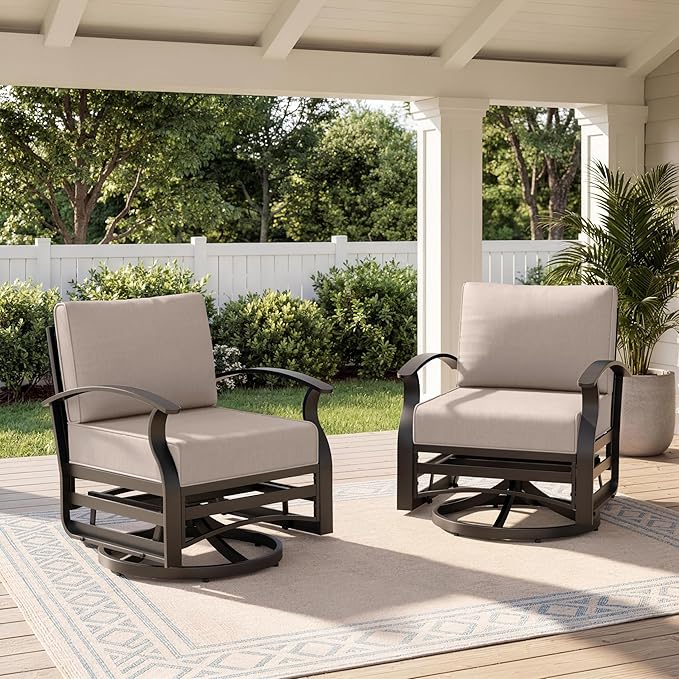 Outdoor Patio Furniture Set, 2 Piece Aluminum Patio Swivel Rocker Chairs, Aluminum Outdoor Bistro Set with Overstuffed Washable Cushions, Outdoor Furniture Set for Porch, Balcony, Deck, Sand