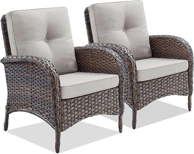 Belord Patio Club Chair Wicker Chairs - Outdoor High Back Chair Set of 2 Patio Furniture Set Rattan Seating with Removable Cushions for Porch Balcony Deck Pool Sunroom Light Brown/Beige