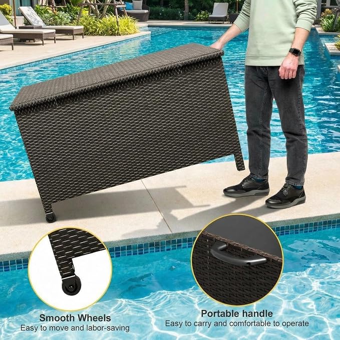 GarveeHome 125 Gallon Wicker Deck Box, All-Weather Outdoor Storage Bin with Rattan Finish, Large Capacity for Patio Furniture, Cushions, Pool Supplies & Garden Tools(Brown)