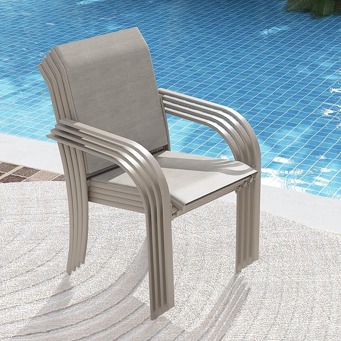 VICLLAX Round Outdoor Dining Set, Patio Table and Chairs Set Set of 8 Patio Stackable Chairs and 53" Outdoor Round Table with Umbrella Hole for Backyard Lawn Garden, Grey Chairs and Grey Table