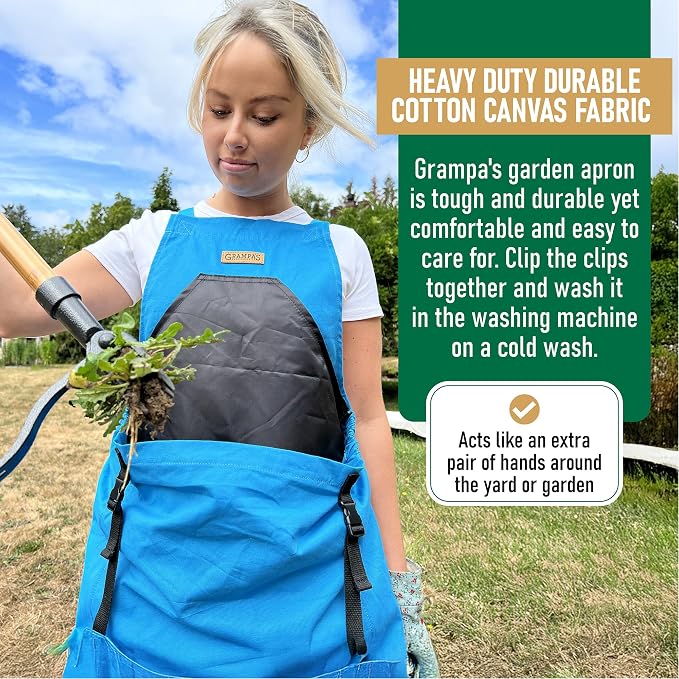 Grampa's Gardening Apron Cross Back Garden Apron with Large Pockets | Adjustable Straps • Harvest Apron • Hands-Free Gardening • Carries Vegetables, Flowers & Yard Debris • Heavy-Duty Canvas