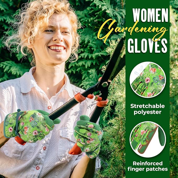 HANDLANDY Gardening Gloves for Women, Leather Garden Glove, Gardener Gift | Breathable Floral Ladies Leather Garden Yard Gloves, for Trimming, Weeding, Digging, Planting, Pruning