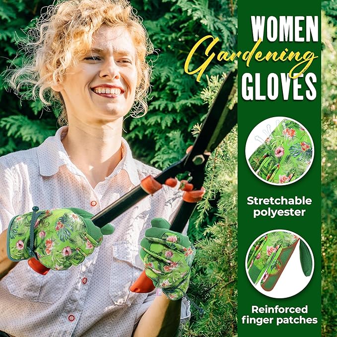 HANDLANDY Gardening Gloves for Women, Leather Garden Glove, Gardener Gift | Breathable Floral Ladies Leather Garden Yard Gloves, for Trimming, Weeding, Digging, Planting, Pruning