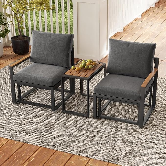 Tangkula 3 Pieces Patio Furniture Set, Aluminum Frame Weatherproof Outdoor Conversation Set with Soft Cushions for Backyard, Poolside, Porch, Balcony