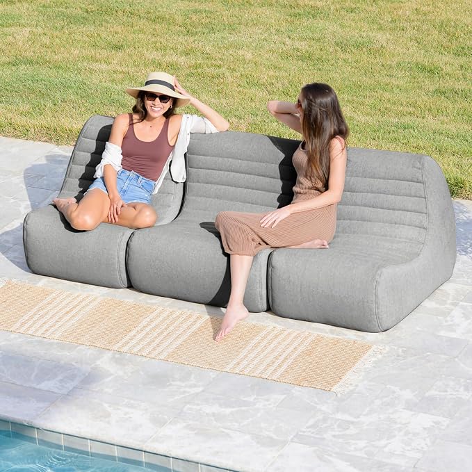 Big Joe Solvana Outdoor Sectional, 3 Piece Patio Furniture Set, Performance Linen Weather-Resistant Fabric Sofa, Port Gray