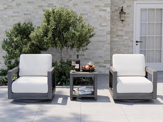 HAPPATIO Extra Large Size Patio Swivel Sofa Chairs Set of 2, Aluminum Modern 360° Swivel Chairs with Thicken Cushions & Widen Armrest, All-Weather Powder-Coated Frame for Porch Balcony Garden (Grey)