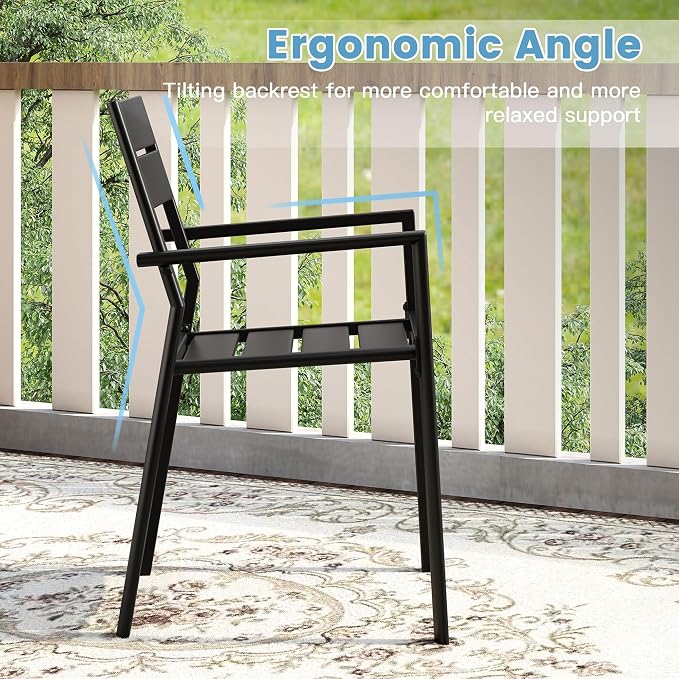 DIFY 11 Piece Outdoor Patio Dining Set for 10, Patio Table and Chairs Set with Umbrella Hole, 60" Round Dining Table and Stackable Metal Chairs for Backyard Garden Poolside, Black