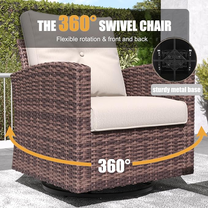 LayinSun 9 Pieces Patio Furniture Set with Swivel Chairs, Rattan Wicker Rocking Glide Chairs with Coffee Table Conversation Set