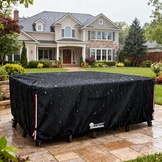 Outdoor Furniture Covers Waterproof,600D Heavy Duty Patio Cover for 5 PCS Sets Sectional Sofa Couch Dining Rocking Swivel Chairs Ottomans Coffee Table,88L x 62W x 28H inch Black