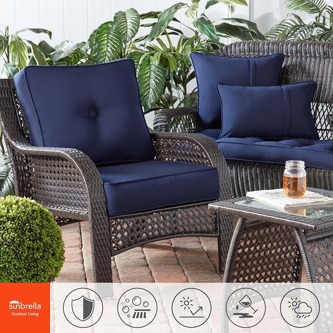 Greendale Home Fashions Sunbrella 20'' Square Outdoor Throw Pillow with Removable Cover (Set of 2), Canvas Navy