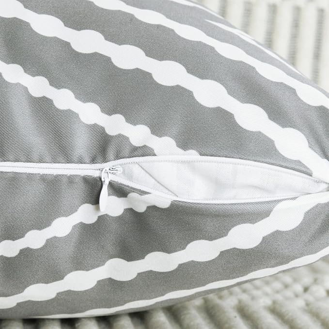 Adabana Outdoor Waterproof Pillow Covers 18x18 Gray | Geometric Decorative Throw Pillow Covers Set of 2 for Patio, Garden, Porch, Farmhouse