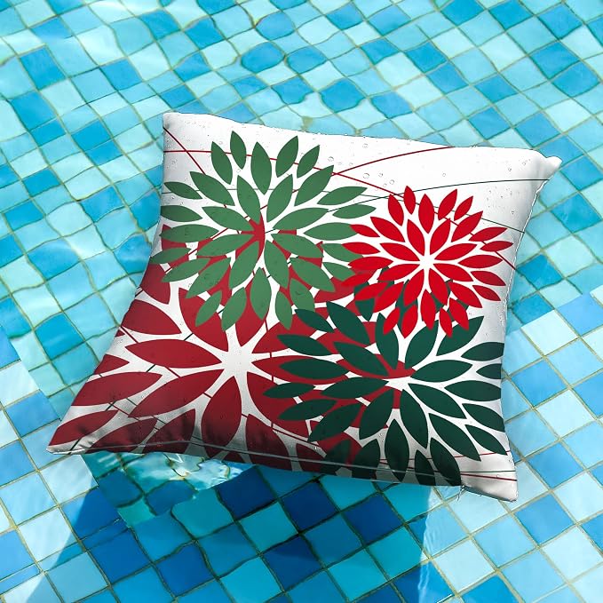 DFXSZ Pack of 2 Outdoor Waterproof Throw Pillow Covers 16x16 Red Green | Polyester Colorful Spring Summer Floral Decorative Cushion Cases(NO INSERT),For Couch Patio Funiture Garden Home Decor