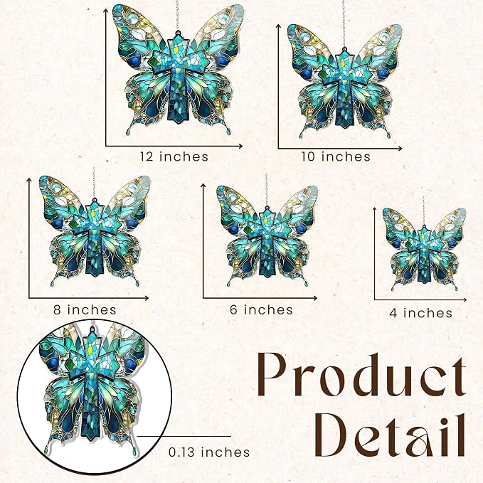 Jesus Cross Acrylic Suncatcher with Butterfly Wings, Boho Suncatchers for Window Hanging Ornament, Art Garden Decor for Lover, Gifts for Mother's Day, Mom, Grandma, Wife, Women, Nana