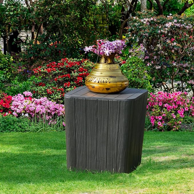 11.5 Gallon Outdoor Deck Box Patio Storage Container Resin Side Table Waterproof Cushion Storage Bin for Patio Balcony Garden Black