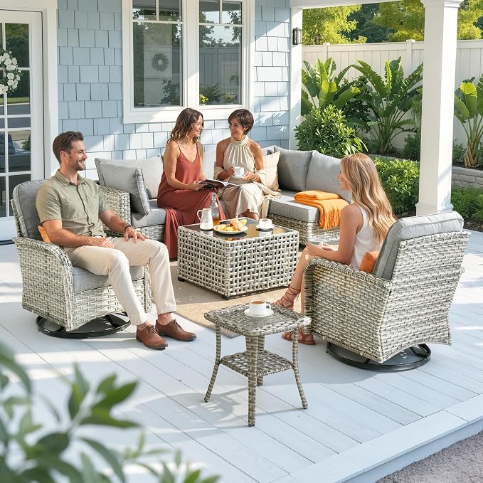 CAODOC Outdoor Sectional Patio Furniture Set,8 Pieces Wicker Conversation Sets L Shaped Couch,Out Door Sofa Outside Furniture with Swivel Chairs,Dark Gray