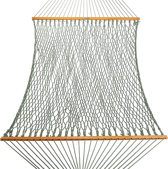 Original Pawleys Island Deluxe Meadow DuraCord Rope Hammock – 13 ft. x 65 in, 2-Person, 450 lb Capacity, Oak Spreader Bar, Zinc-Plated Hardware, Handcrafted in the USA