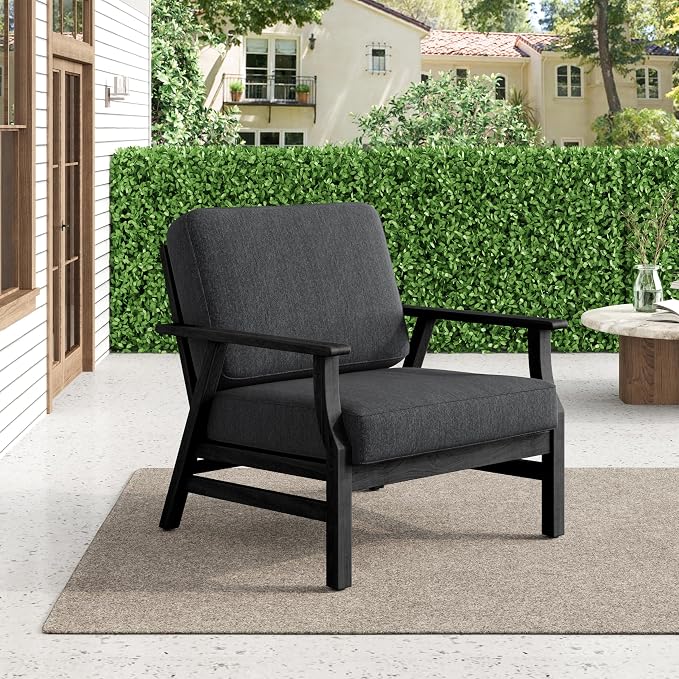 Dark Wood Patio Chair Outdoor Bistro Set, 2 Piece Outdoor Armrest Chair All Weather Patio Sofa Furniture Backyard Conversation Sets with Cushions - Dark Gray